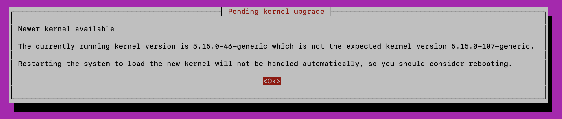 Pending kernel upgrade